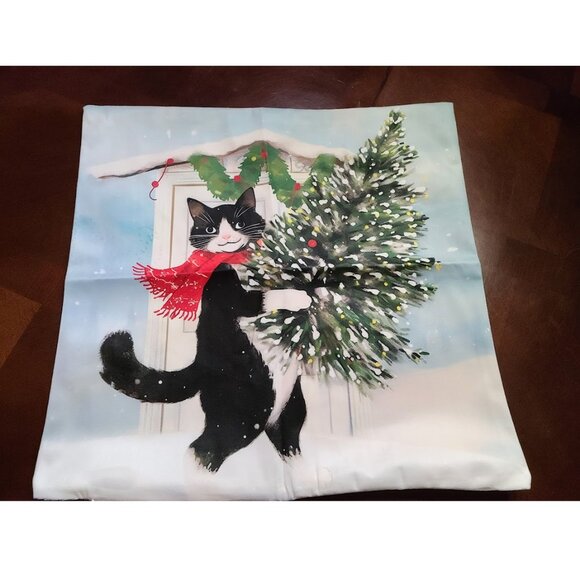 Cat Christmas Pillow Cover Soft Accent Decorative Throw Case Xmas Holiday Decor - Picture 3 of 11